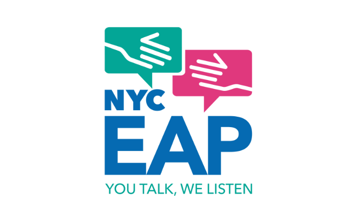 NYC EAP logo, graphic of two hands, text: You Talk, We Listen