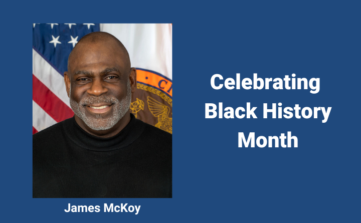 headshot with text James McKoy and Celebrating Black History Month