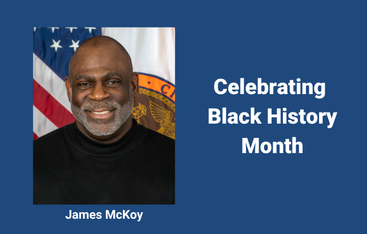 headshot with text James McKoy and Celebrating Black History Month
