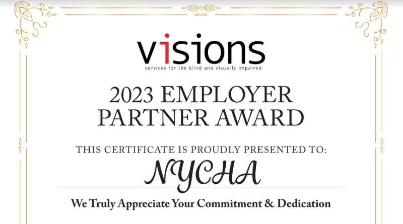 certificate VISIONS 2023 Employer Partner Award NYCHA