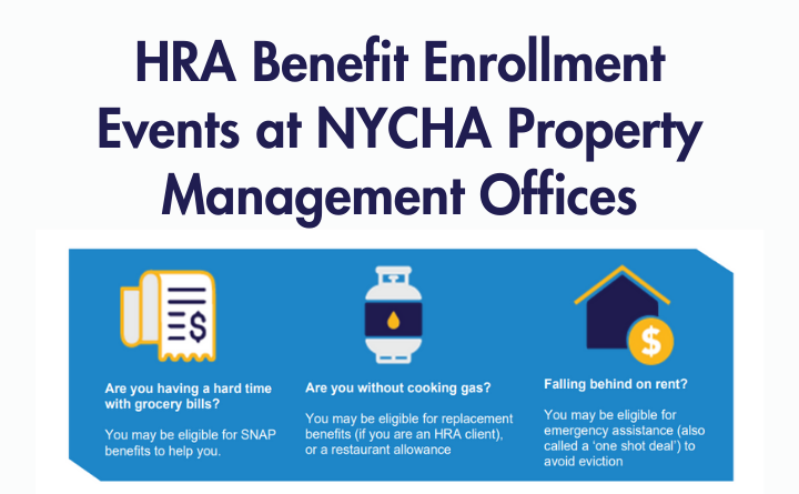 text: HRA Benefit Enrollment Events at NYCHA Property Management Offices graphic