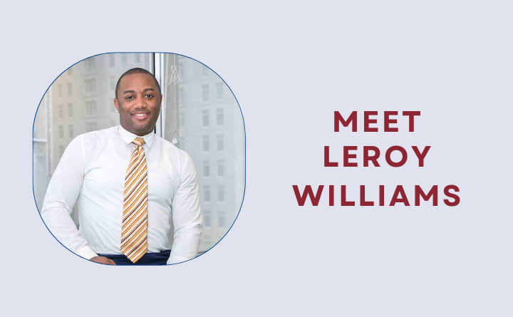 headshot of a man with text Meet Leroy Williams