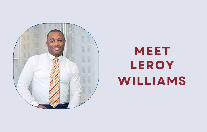 headshot of a man with text Meet Leroy Williams