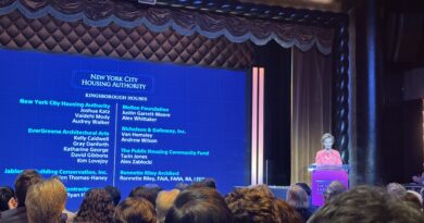 NYCHA Wins 2025 Moses Award for Preservation Projects woman at podium with large screen on stage