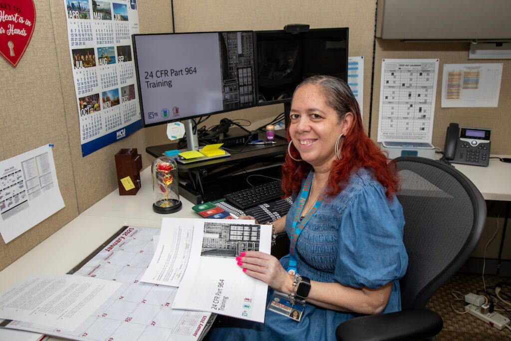 woman sitting at desk