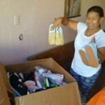 Unpacking the donated shoes in Vieques, Puerto Rico Church in Vieques