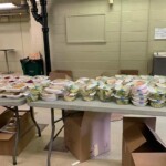 Individually packaged meals for distribution.