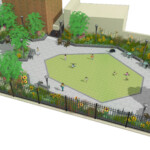 Renderings of the outdoor spaces at East 28th Street and Public School 139.