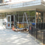 On the set of "American Gangster," filmed at Marlboro Houses in 2006. Temporary exterior entrance to a building at Marlboro Houses building that was built for scenes filmed in an entryway.